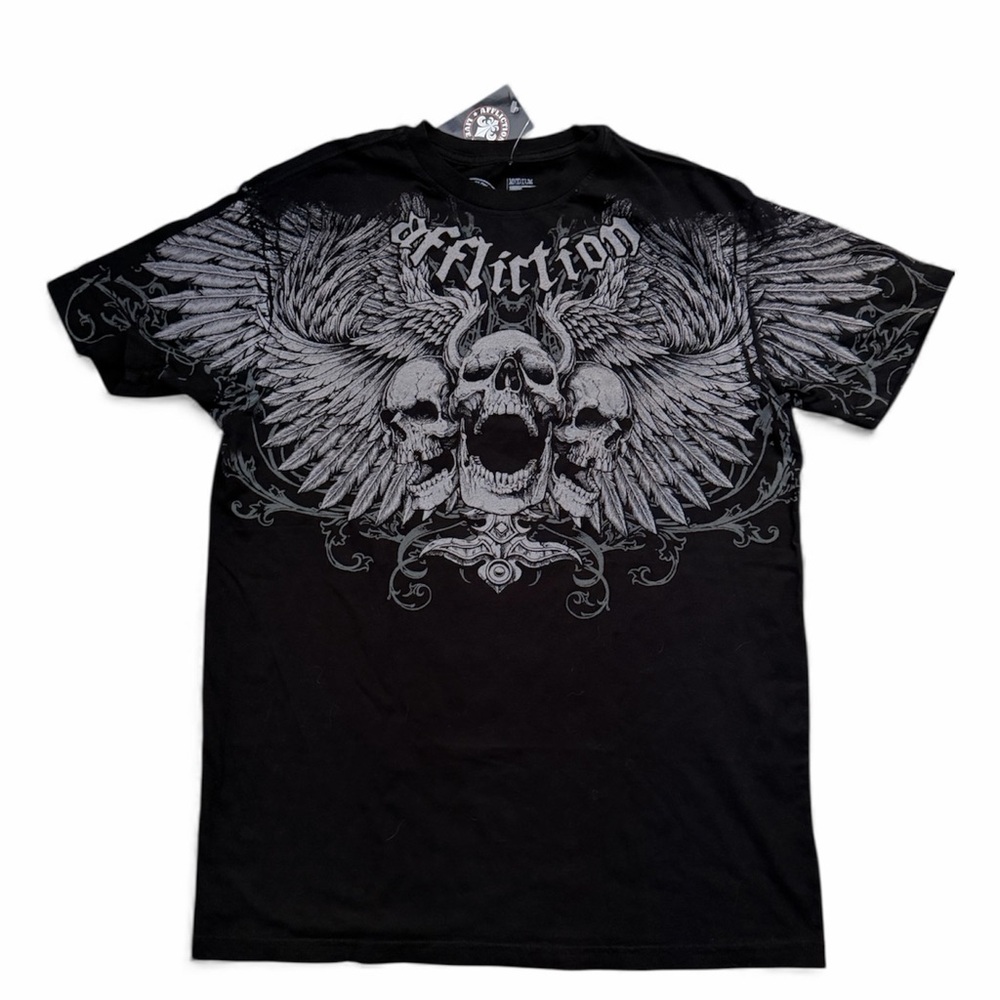 Affliction Black and Gray Skull Wing T-Shirt